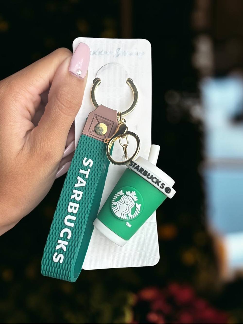 Starbucks Green Silicone Strap Keychain with Cup Charm